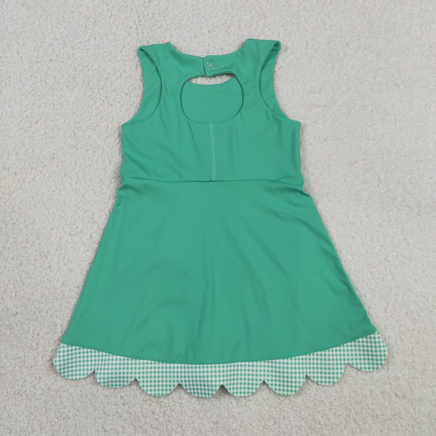 RTS NO MOQ Sibling yoga fabric Girls Green Vest Top Bows Skirt Shorts Yoga Active Scallop Sets Shorts Bows Scallop Knee Length Dresses
