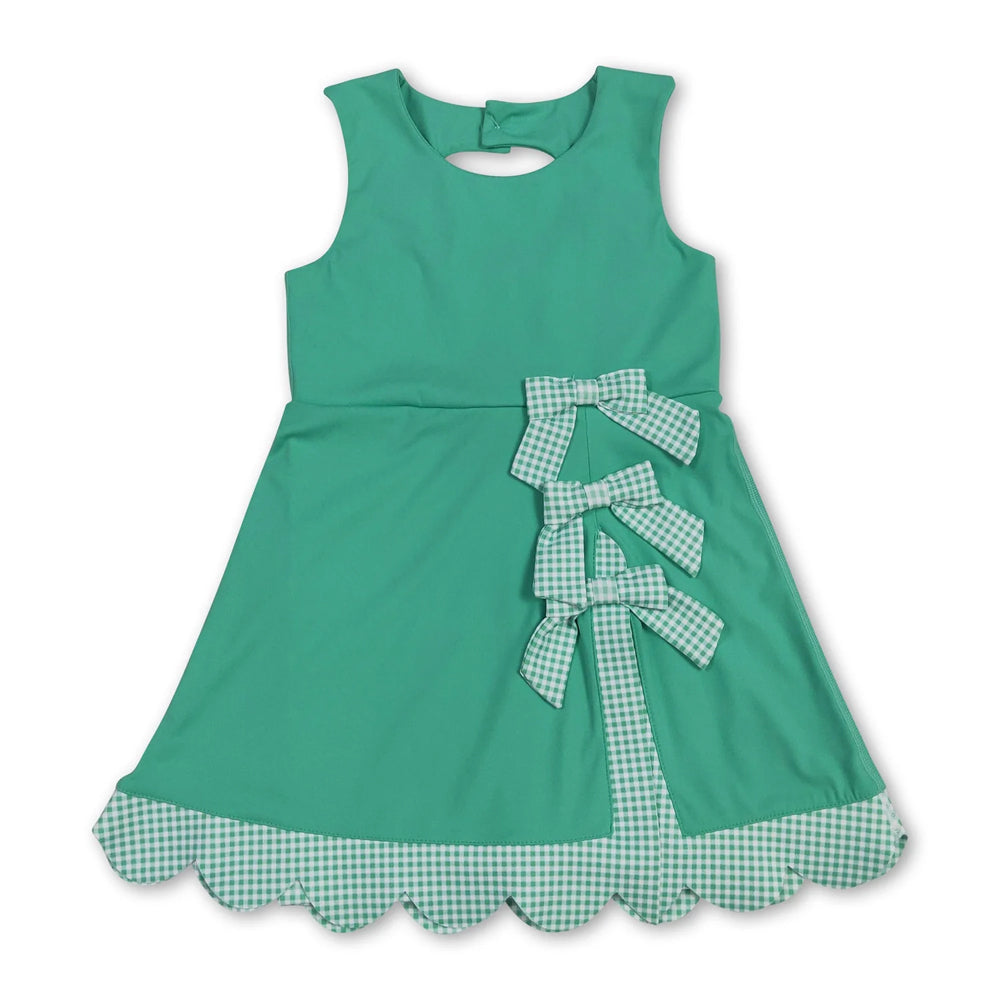 RTS NO MOQ Sibling yoga fabric Baby Girls Sleeveless Vest Top Bows Skirt Shorts Yoga Scallop Sets Scallop Knee Length Dresses