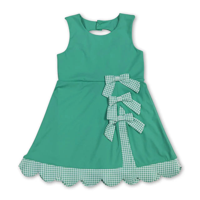 RTS NO MOQ Sibling Yoga Baby Girls Sleeveless Bows Shorts Scallop Knee Length Dresses