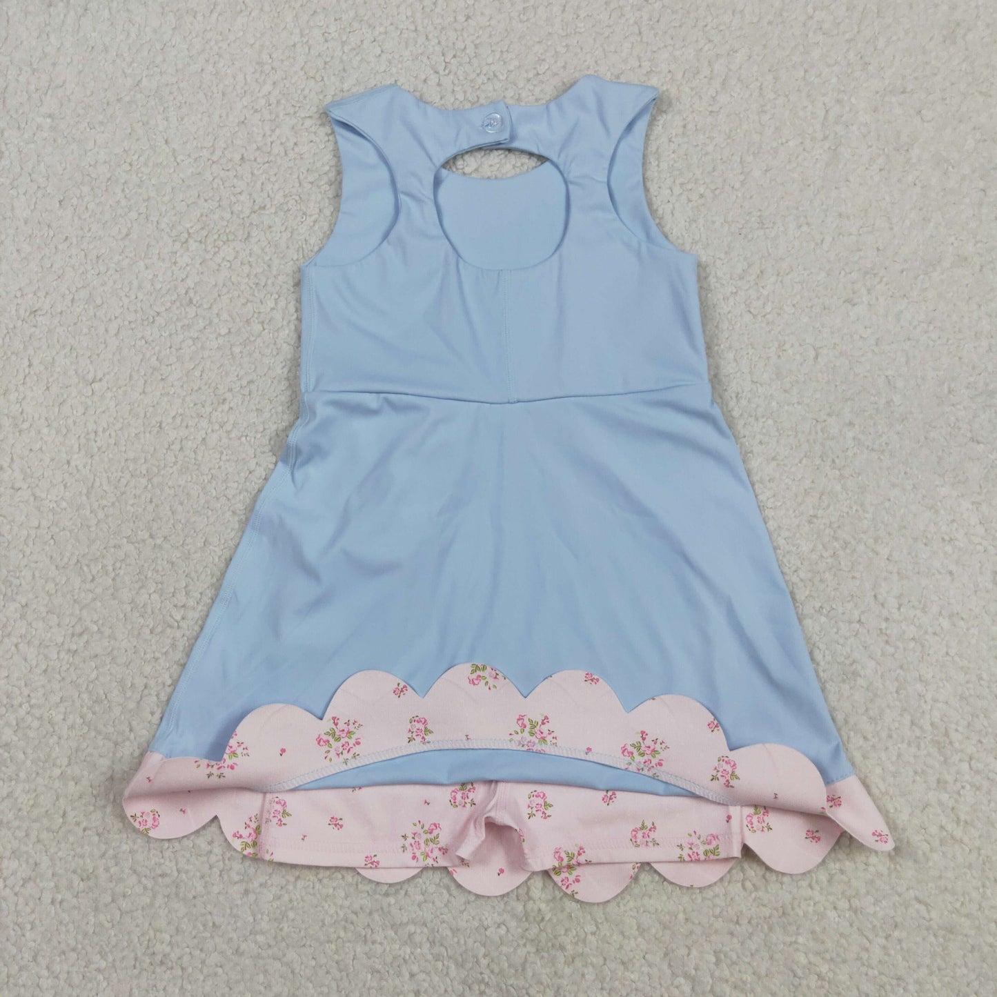 RTS NO MOQ Sibling Baby Girls Bow Scallop Ruffle Yoga Knee Length Dress