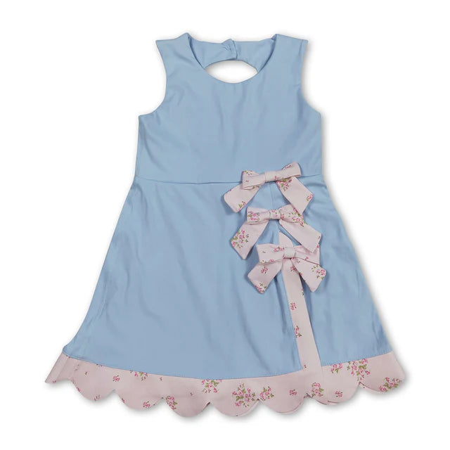 RTS NO MOQ Sibling Yoga Baby Girls Sleeveless Bows Shorts Scallop Knee Length Dresses