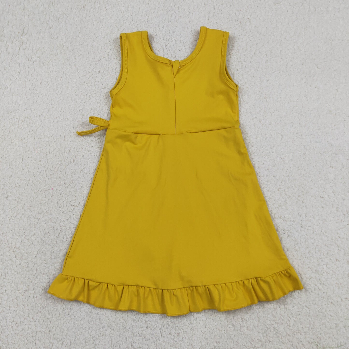 RTS NO MOQ yoga fabric cotton GSD3031 Baby Girls Yellow Sleeveless Ruffle Shorts Knee Length Dresses