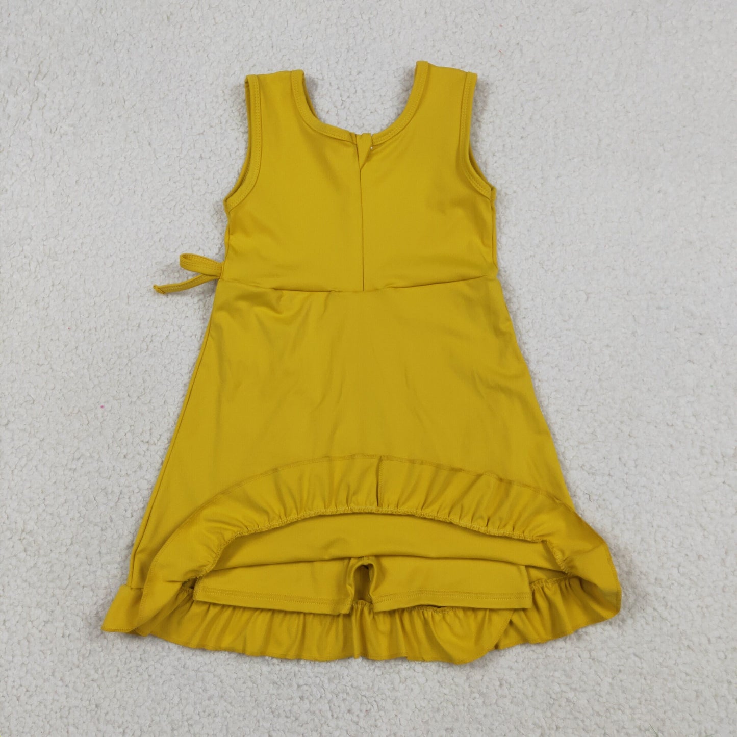 RTS NO MOQ yoga fabric cotton GSD3031 Baby Girls Yellow Sleeveless Ruffle Shorts Knee Length Dresses