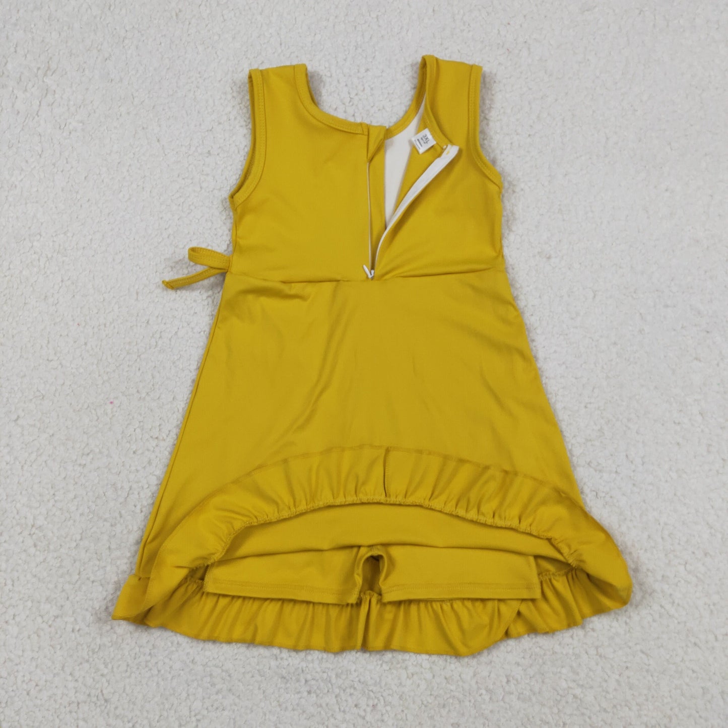RTS NO MOQ yoga fabric cotton GSD3031 Baby Girls Yellow Sleeveless Ruffle Shorts Knee Length Dresses
