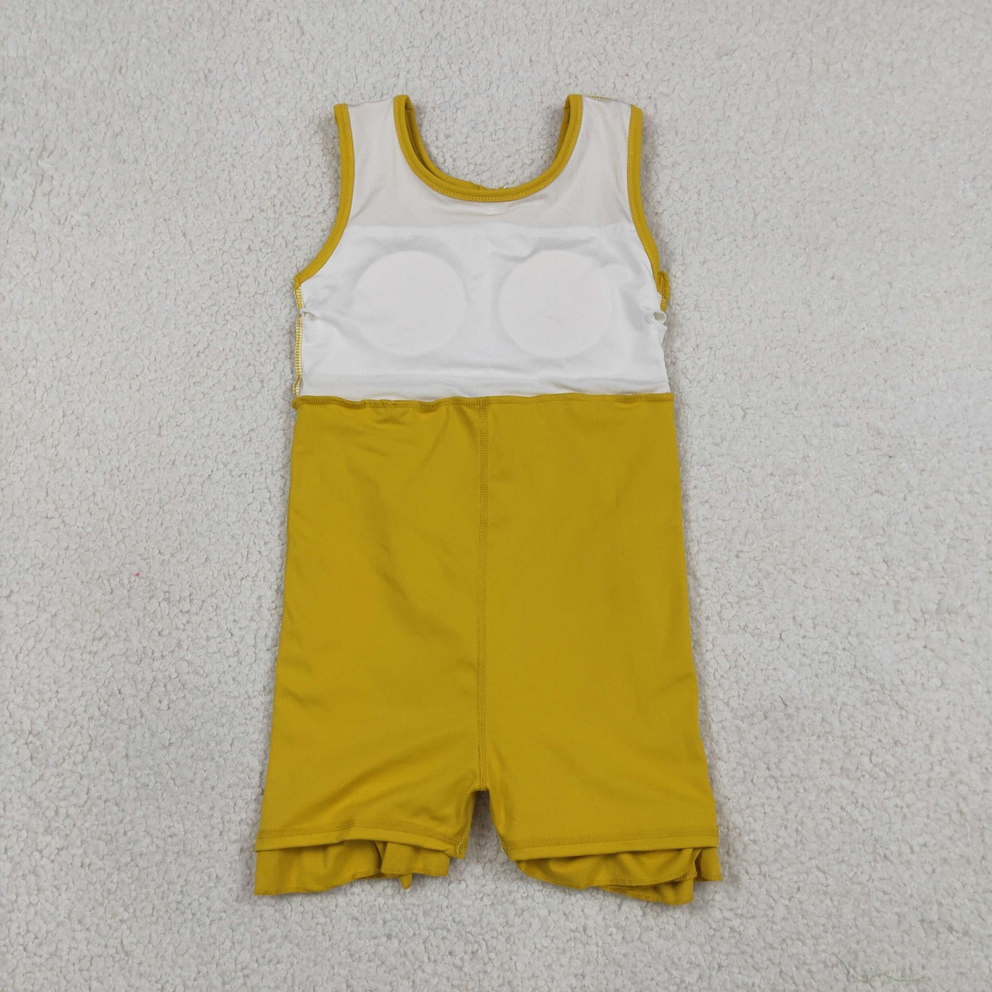 RTS NO MOQ yoga fabric cotton GSD3031 Baby Girls Yellow Sleeveless Ruffle Shorts Knee Length Dresses