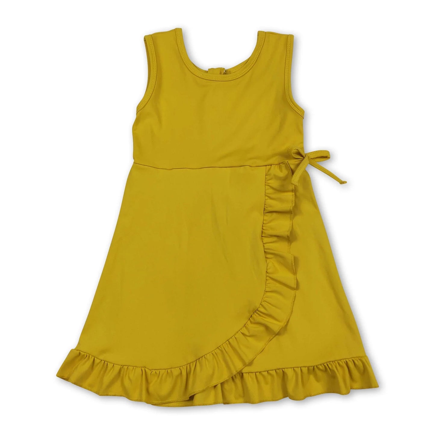 RTS NO MOQ Sibling yoga fabric cotton Baby Girls Ruffle Knee Length Dress With Built In Shorts Sleeveless Yoga Wear