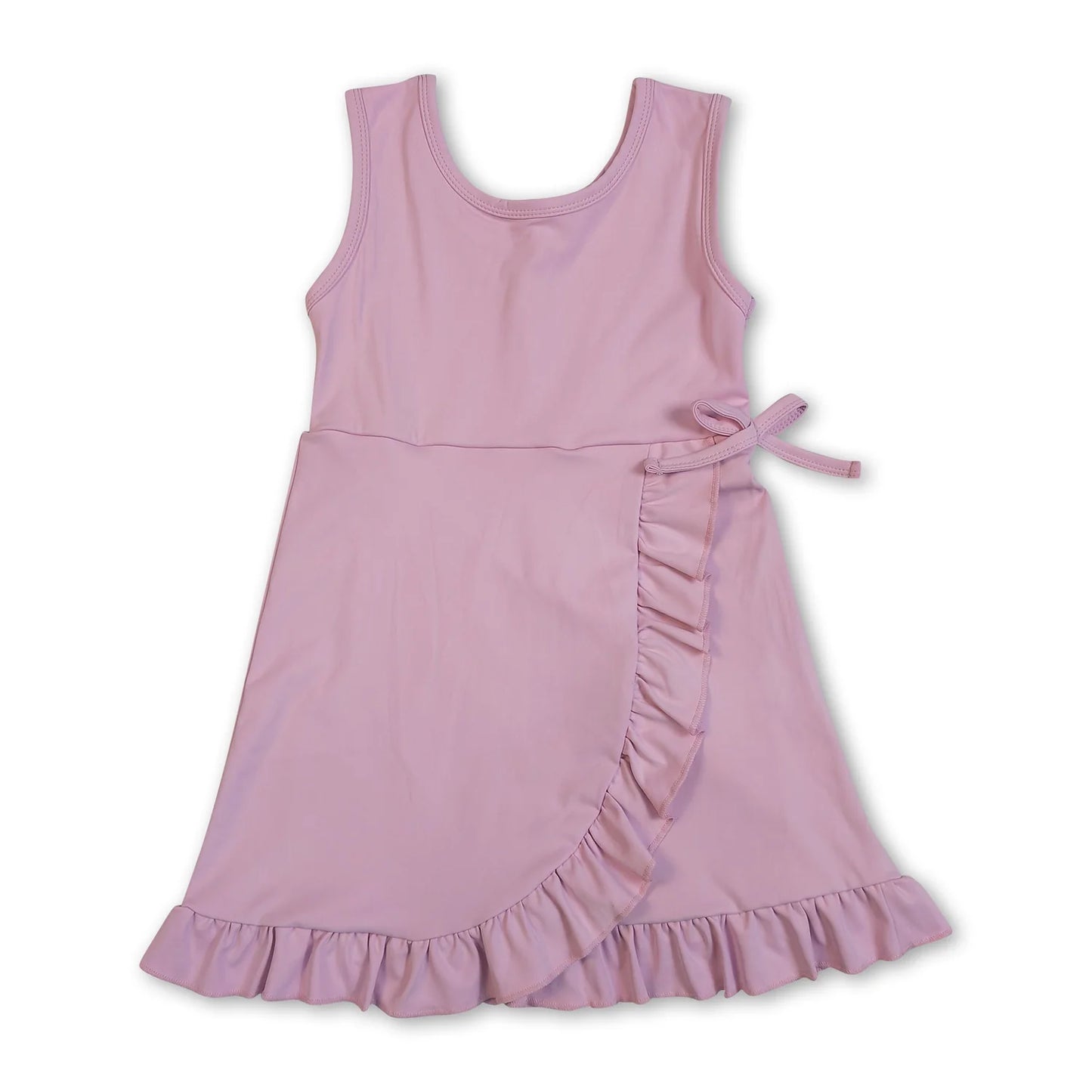 RTS NO MOQ Sibling yoga fabric cotton Baby Girls Ruffle Knee Length Dress With Built In Shorts Sleeveless Yoga Wear