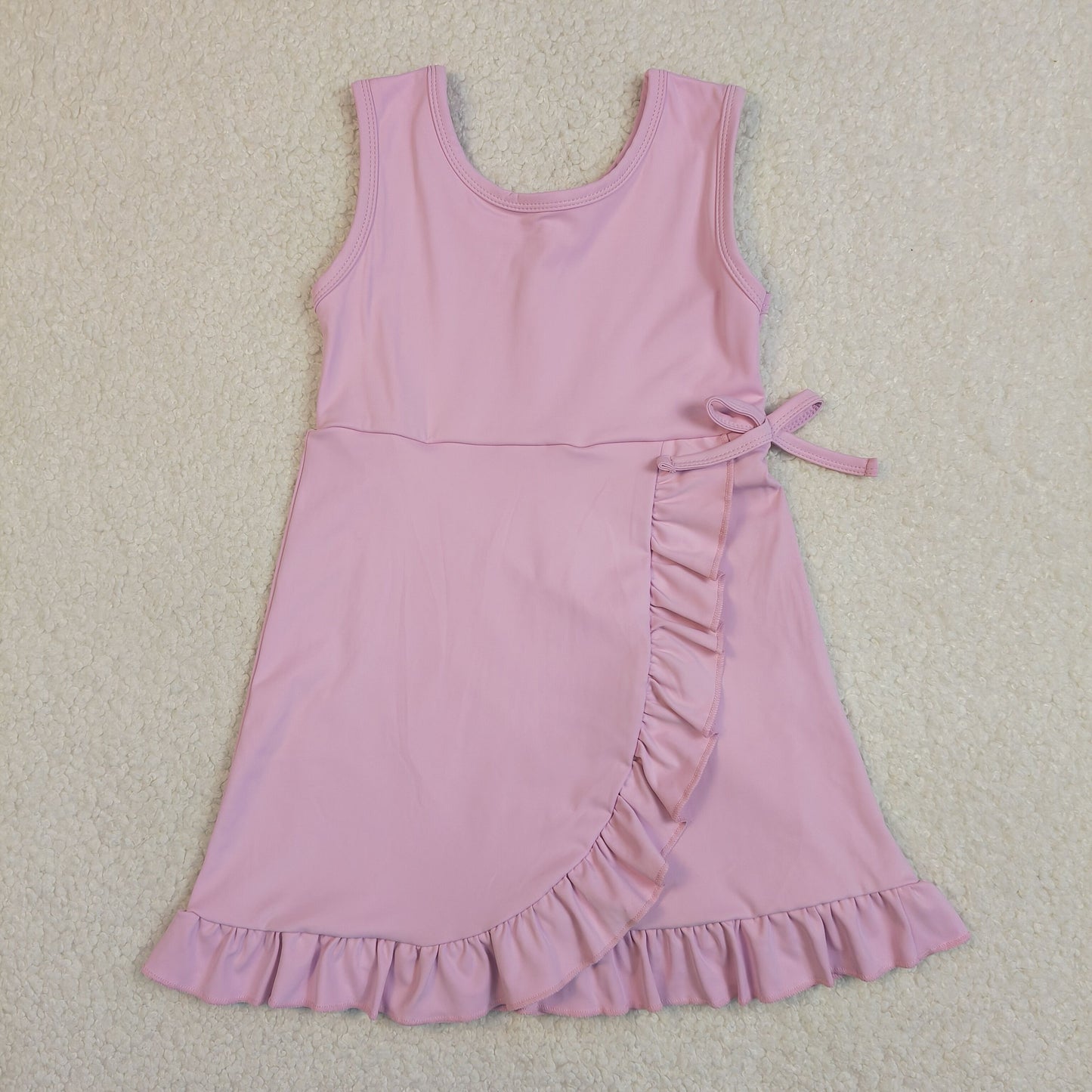 RTS NO MOQ GSD3034 Baby Girls Ruffle Knee Length Dress Pink Sleeveless Yoga Active Casual Outfit
