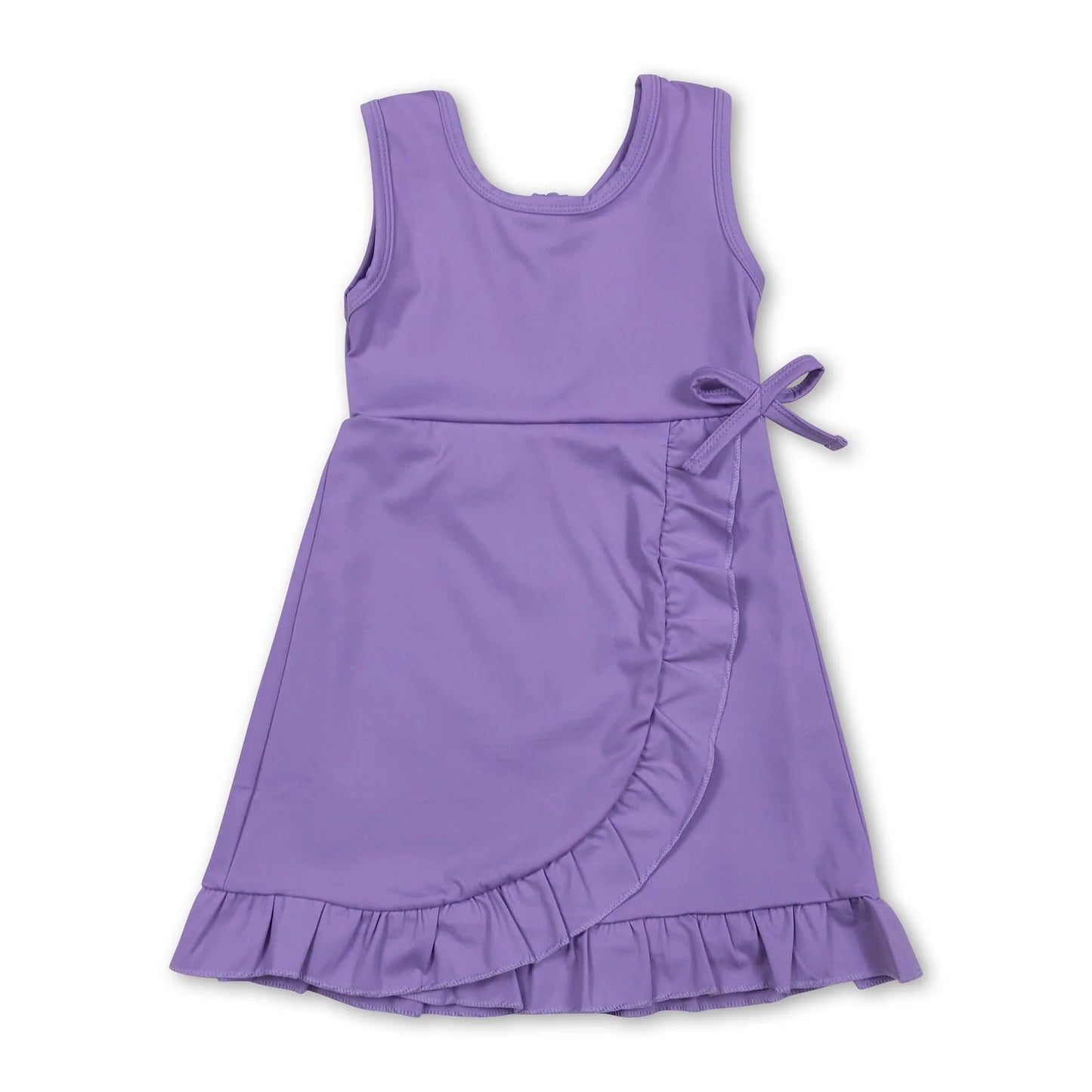 RTS NO MOQ Sibling yoga fabric cotton Baby Girls Ruffle Knee Length Dress With Built In Shorts Sleeveless Yoga Wear