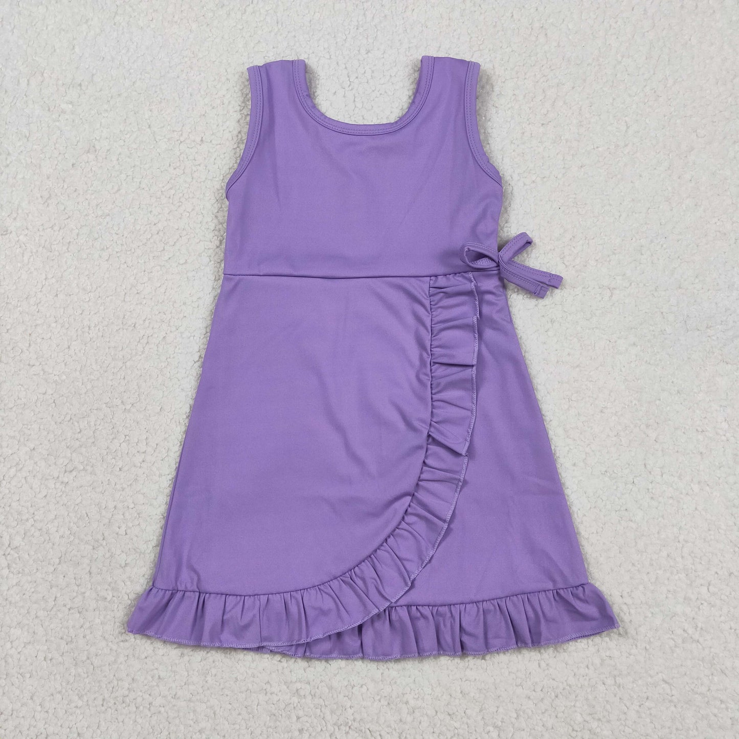 RTS NO MOQ GSD3036 Baby Girls Purple Ruffle Sleeveless Yoga Sports Dresses