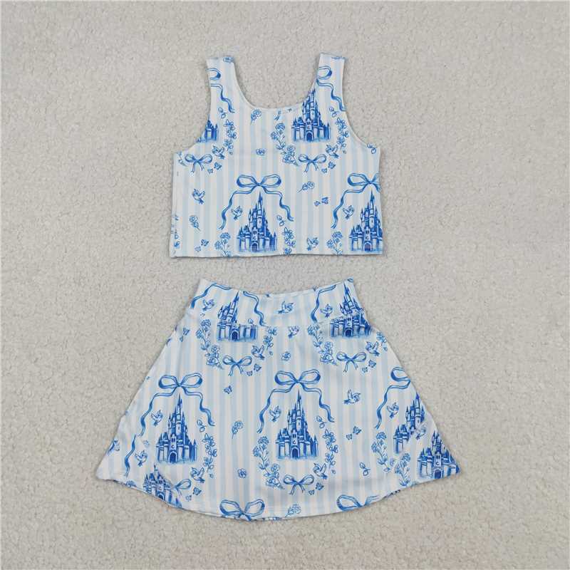 RTS NO MOQ Sibling yoga fabric Baby Girls Vests Skirt Short Yoga Active Clothes Set Dress Rompers