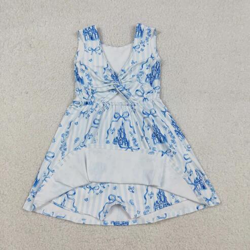 RTS NO MOQ Sibling Baby Girls Sleeveless Flower Bows Yoga Active Shorts Knee-Length Dresses
