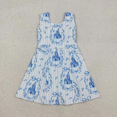 RTS NO MOQ Sibling Baby Girls Sleeveless Flower Bows Yoga Active Shorts Knee-Length Dresses