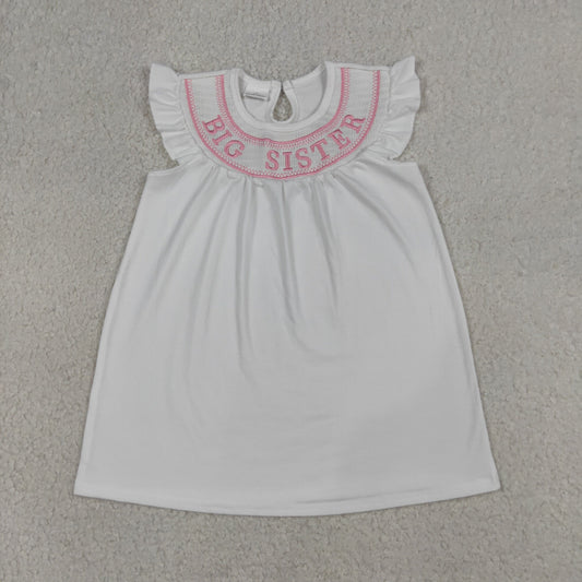 RTS NO MOQ GSD3154 Baby Girls Smocked Big Sister Flutter Sleeves Knee-Length Dress（3-6M-7-8T）