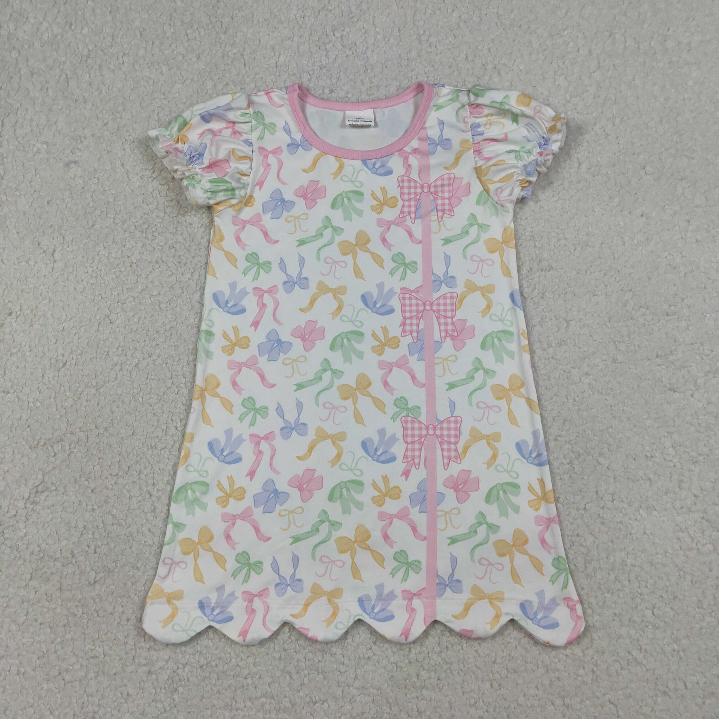 RTS NO MOQ GSD3245 Baby Girls Scallop Edge Knee-Length Dress Colorful Bows