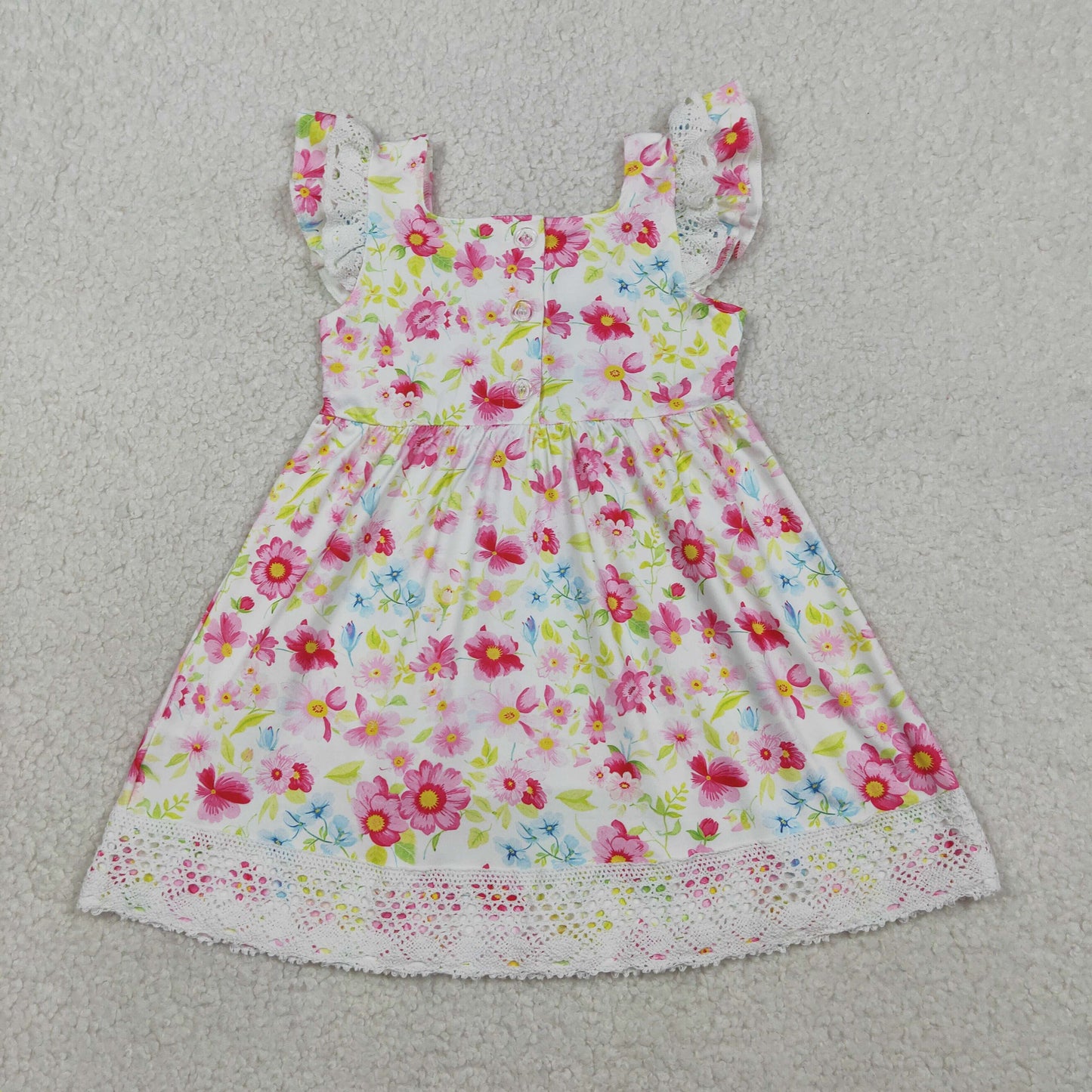 RTS NO MOQ Sibling Baby Girls Smocked Floral Crosses Knee-Length Easter Dresses
