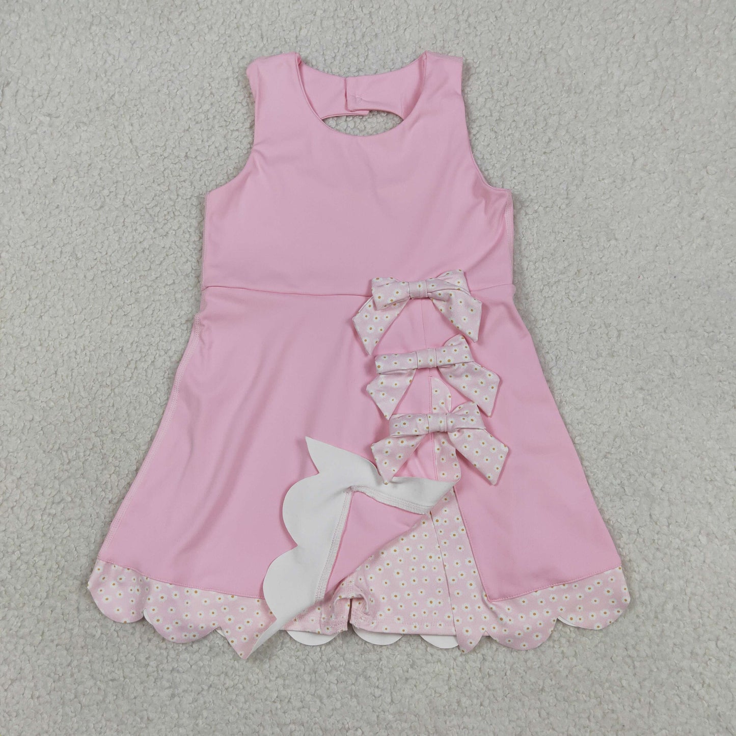 RTS NO MOQ GSD3315 Toddler Girls Sweet Pink Sleeveless Yoga Ruffle Knee Length Dress with Bow