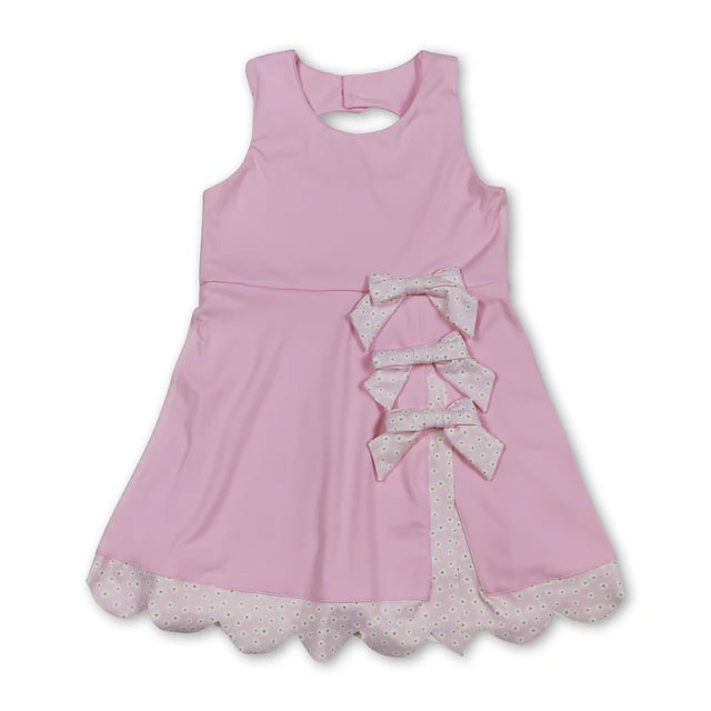 RTS NO MOQ Sibling yoga fabric Baby Girls Summer Sleeveless Yoga Ruffle Edge Bow Scallop Active Dresses