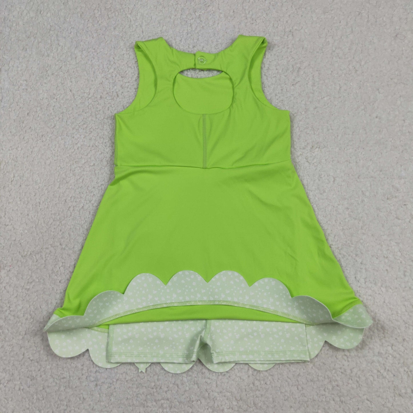 RTS NO MOQ Sibling yoga fabric Girls Sleeveless Bows Shorts Scallop Knee Length Dresses
