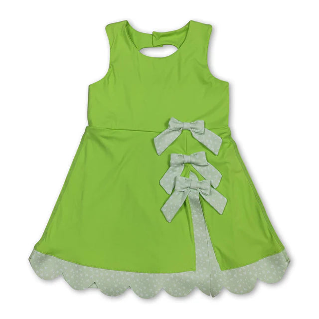 RTS NO MOQ Sibling yoga fabric Baby Girls Summer Sleeveless Yoga Ruffle Edge Bow Scallop Active Dresses