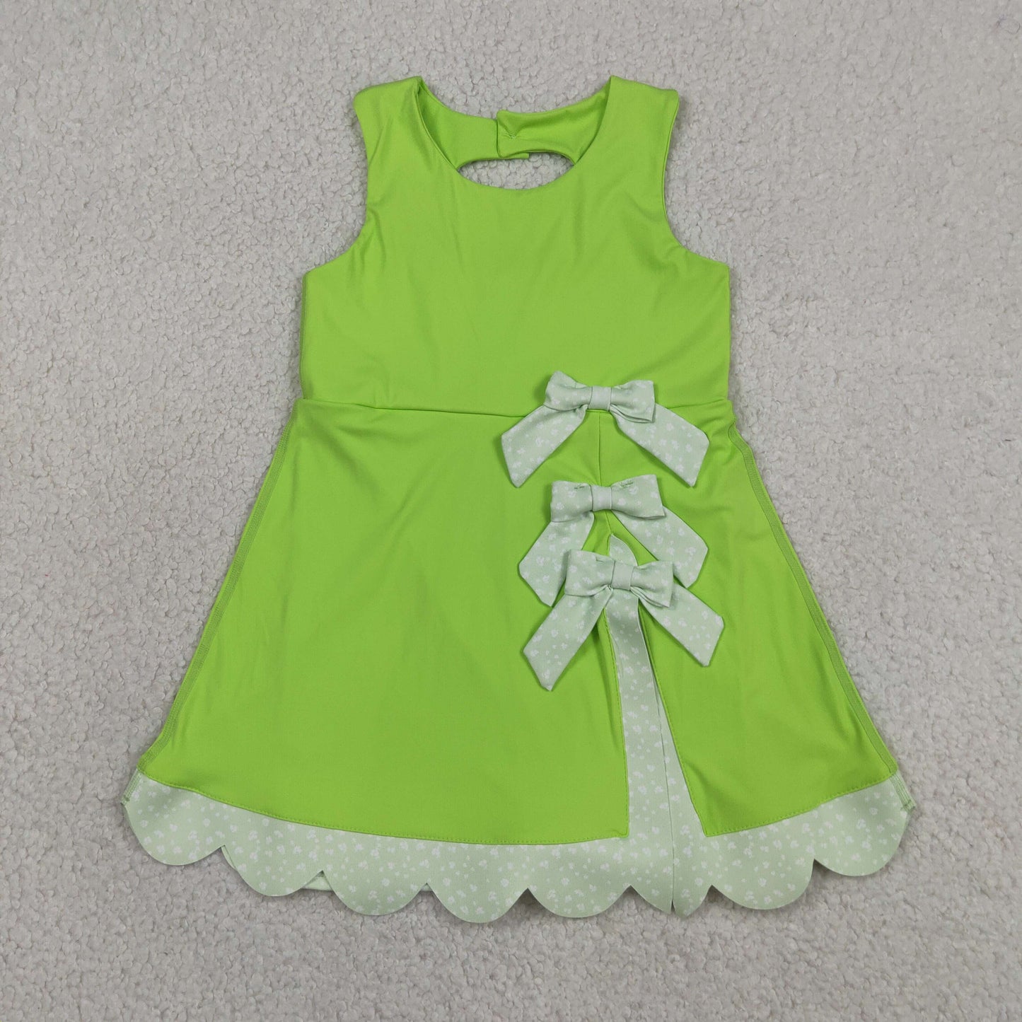 RTS NO MOQ Sibling yoga fabric Girls Sleeveless Bows Shorts Scallop Knee Length Dresses