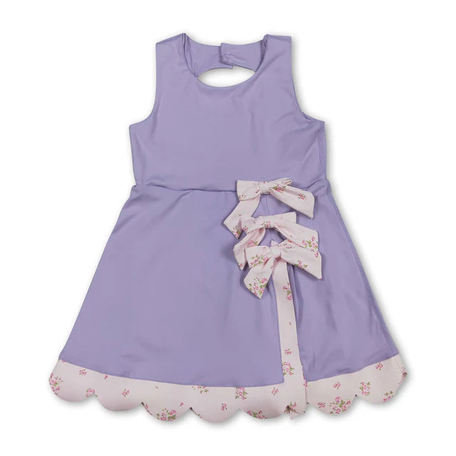 RTS NO MOQ Sibling Yoga Baby Girls Sleeveless Bows Shorts Scallop Knee Length Dresses