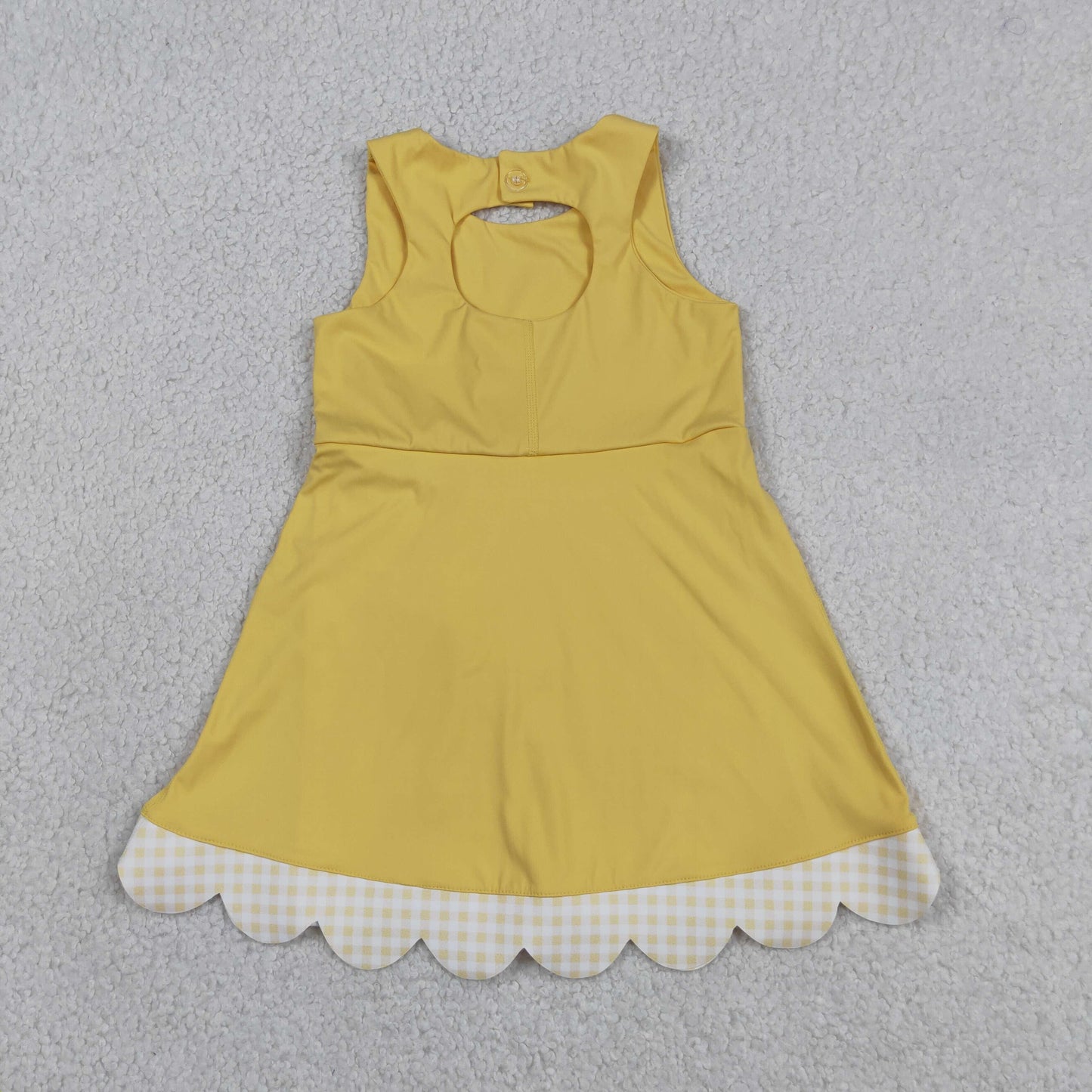 RTS NO MOQ yoga fabric GSD3318 Baby Girls Yellow Yoga Active Sleeveless Scallop Ruffle Bow Knee Dress