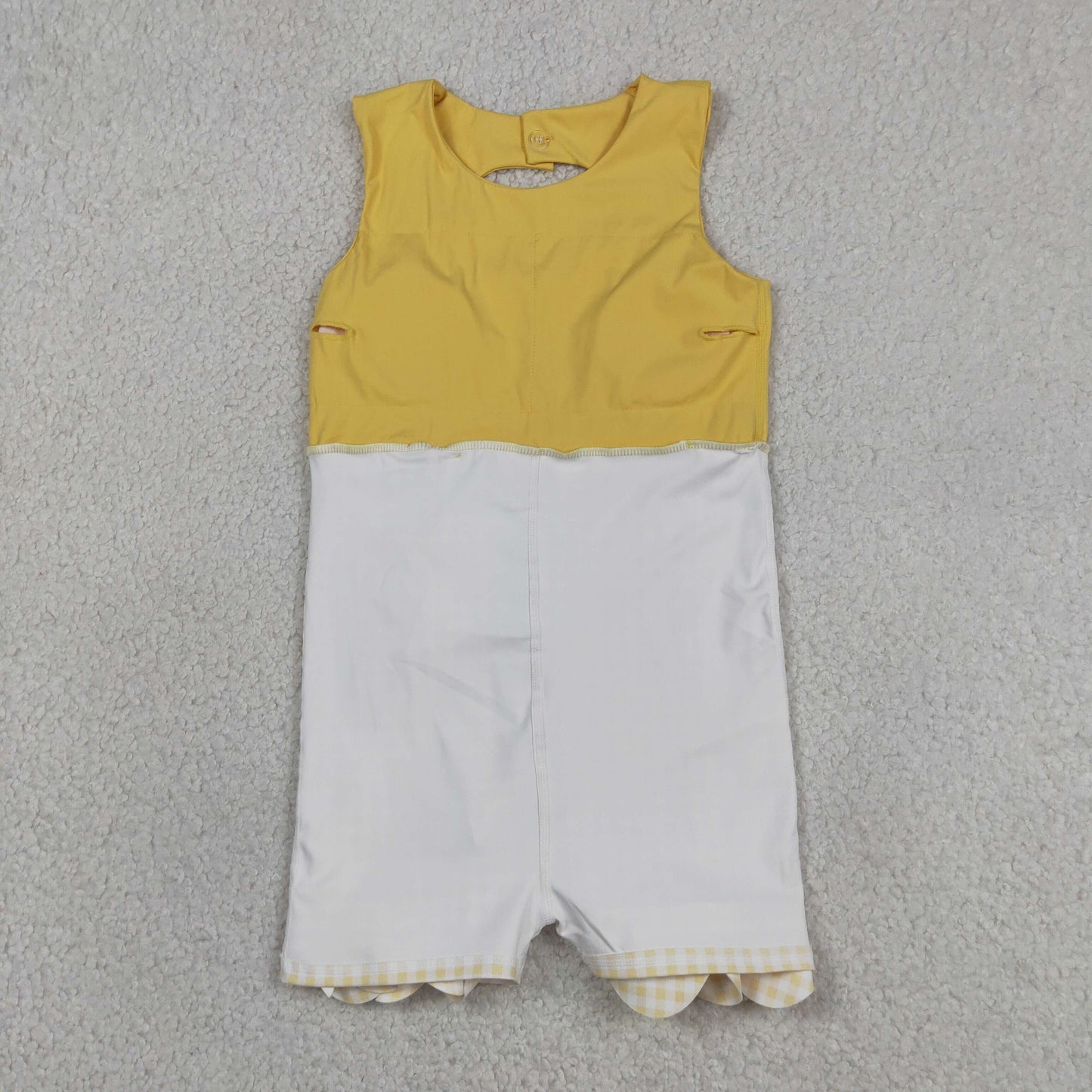 RTS NO MOQ yoga fabric GSD3318 Baby Girls Yellow Yoga Active Sleeveless Scallop Ruffle Bow Knee Dress