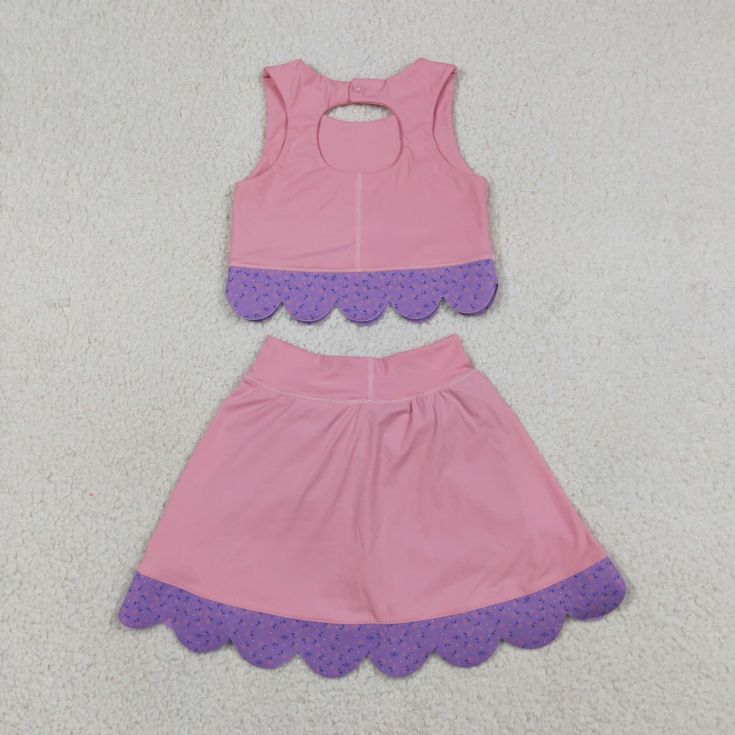 RTS NO MOQ yoga fabric GSD3319 Baby Girls Pink Purple Vest With Bows And Skort Scallop Trim Yoga Outfit