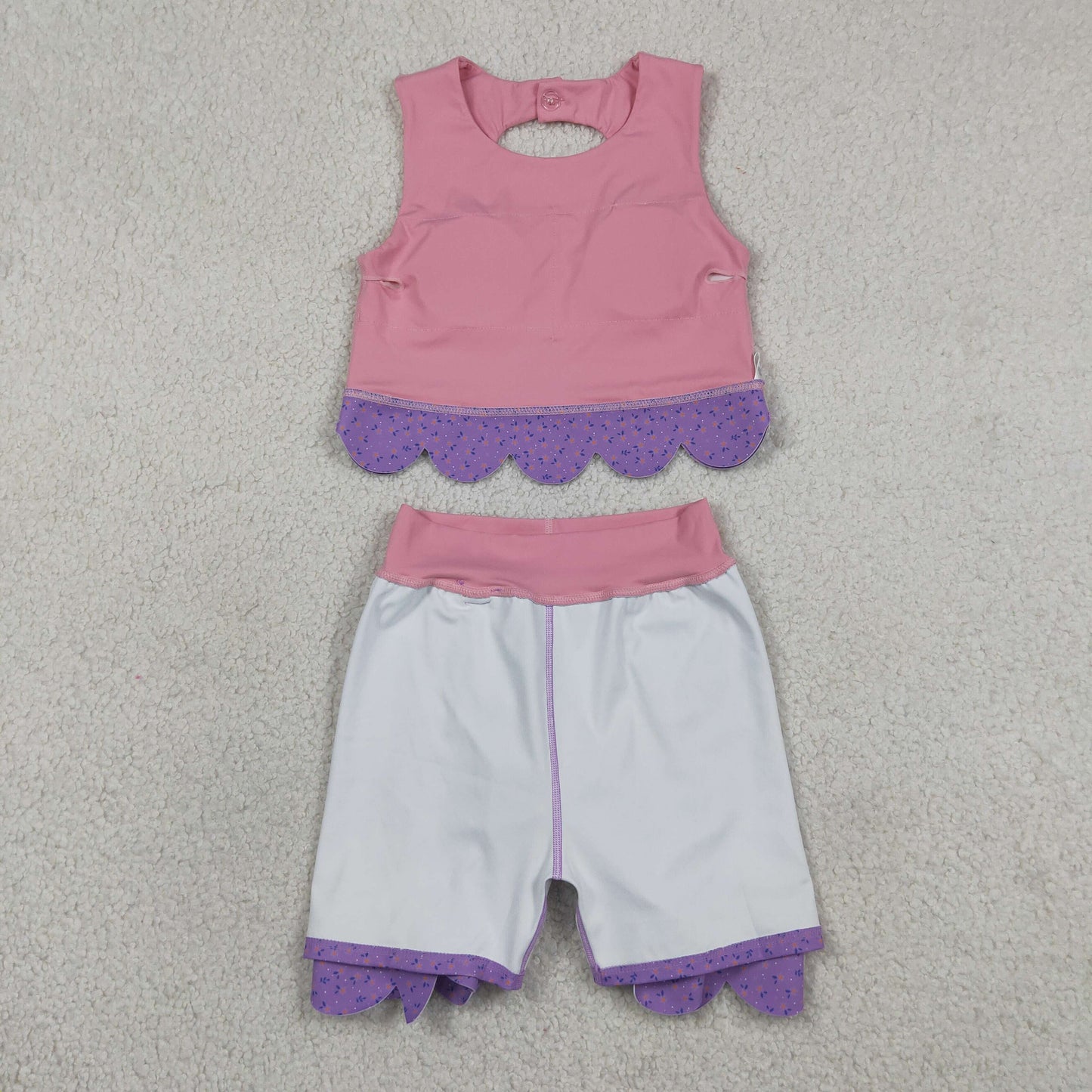 RTS NO MOQ yoga fabric GSD3319 Baby Girls Pink Purple Vest With Bows And Skort Scallop Trim Yoga Outfit