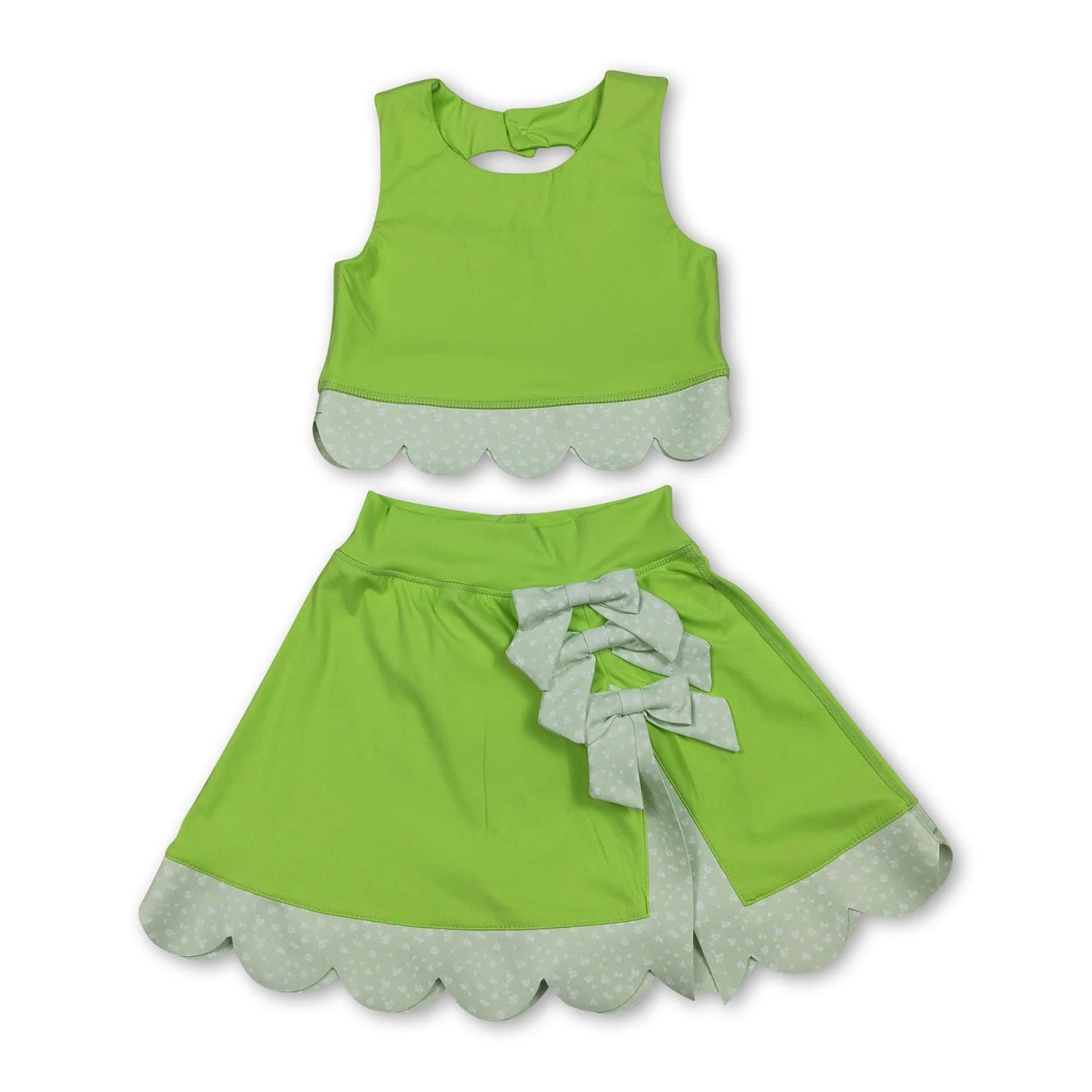 RTS NO MOQ Sibling milk silk Baby Girls Bow Scallop Vest Skort Active Wear Yoga Clothes Set