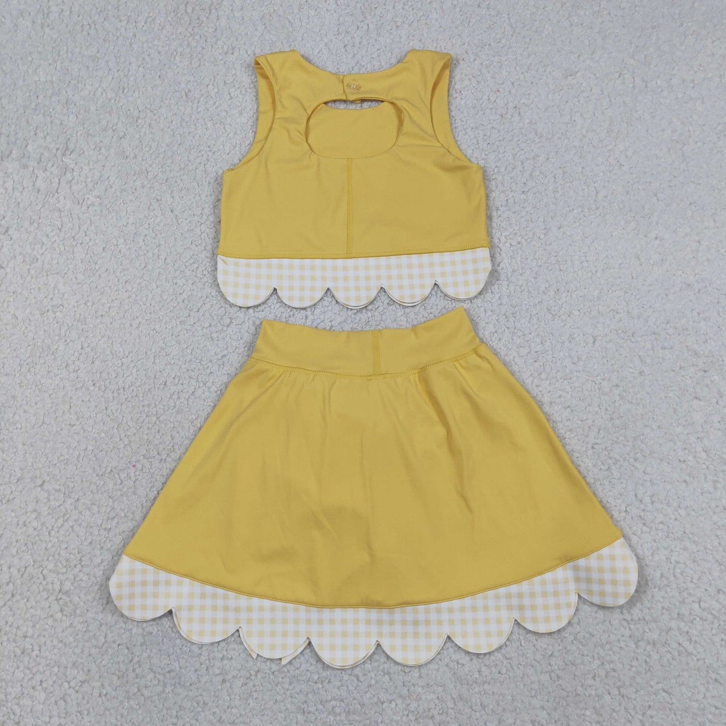 RTS NO MOQ yoga fabric GSD3324 Baby Girls Yellow Sleeveless Vest Top With Bows Skirt Shorts Yoga Clothes Set