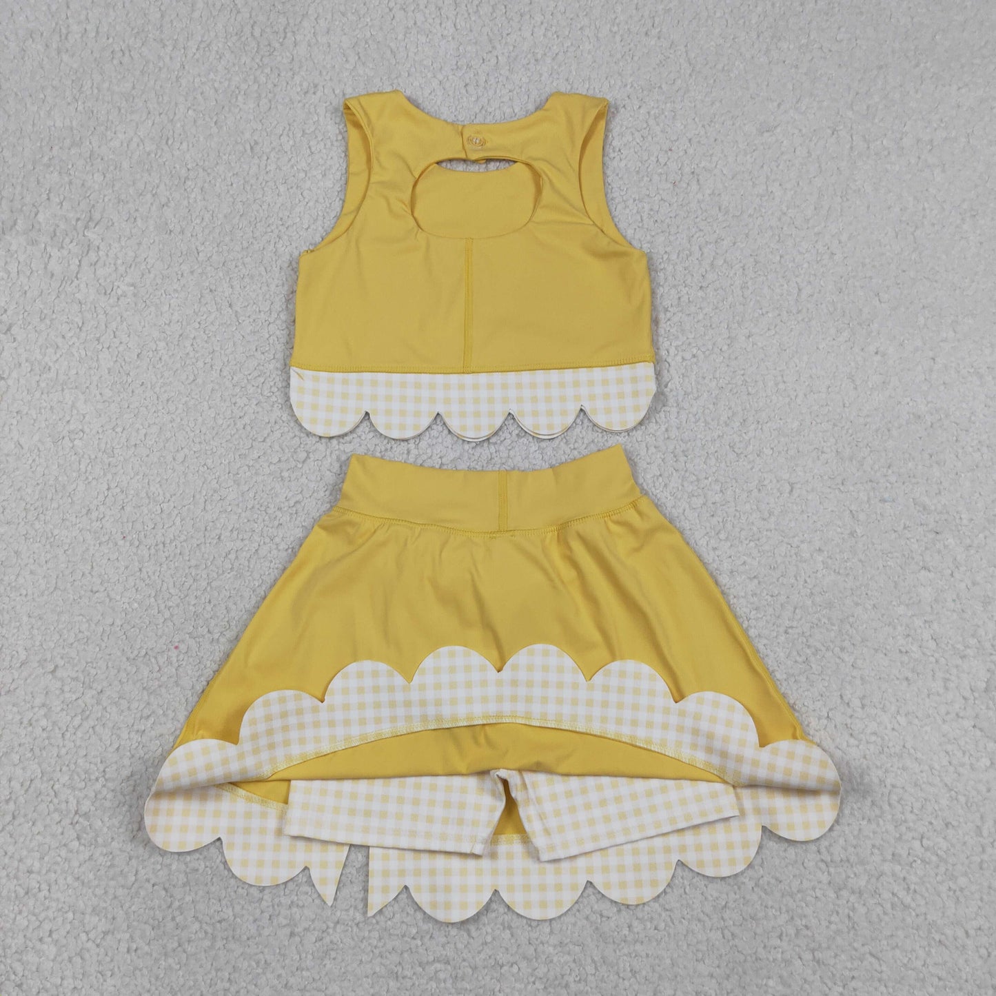 RTS NO MOQ yoga fabric GSD3324 Baby Girls Yellow Sleeveless Vest Top With Bows Skirt Shorts Yoga Clothes Set