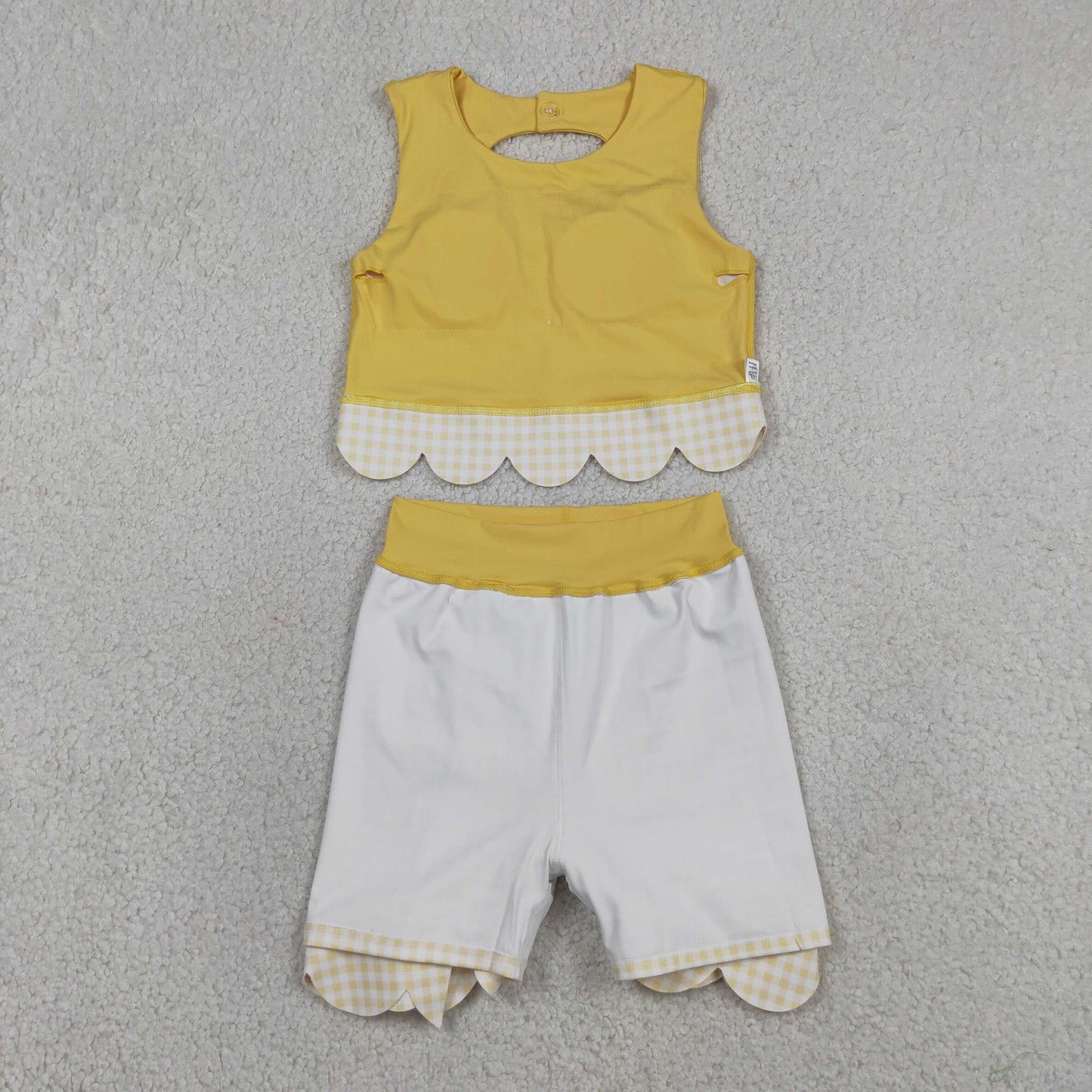 RTS NO MOQ yoga fabric GSD3324 Baby Girls Yellow Sleeveless Vest Top With Bows Skirt Shorts Yoga Clothes Set
