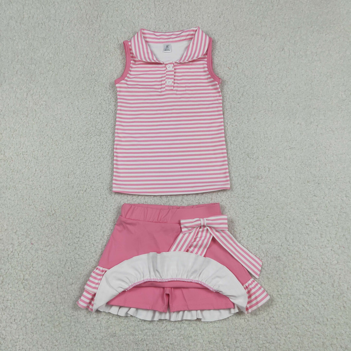 RTS NO MOQ yoga fabric GSD3408 Baby Girls Cute Pink Stripe Button Vest Skirt Shorts Active Wear