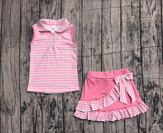 (Pre Order) No moq GSD3408 Pink Stripe Button Top Skort Active Sets For Baby Girls