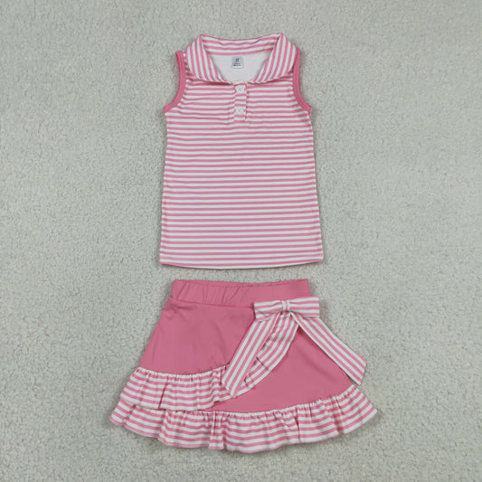 RTS NO MOQ yoga fabric GSD3408 Baby Girls Cute Pink Stripe Button Vest Skirt Shorts Active Wear