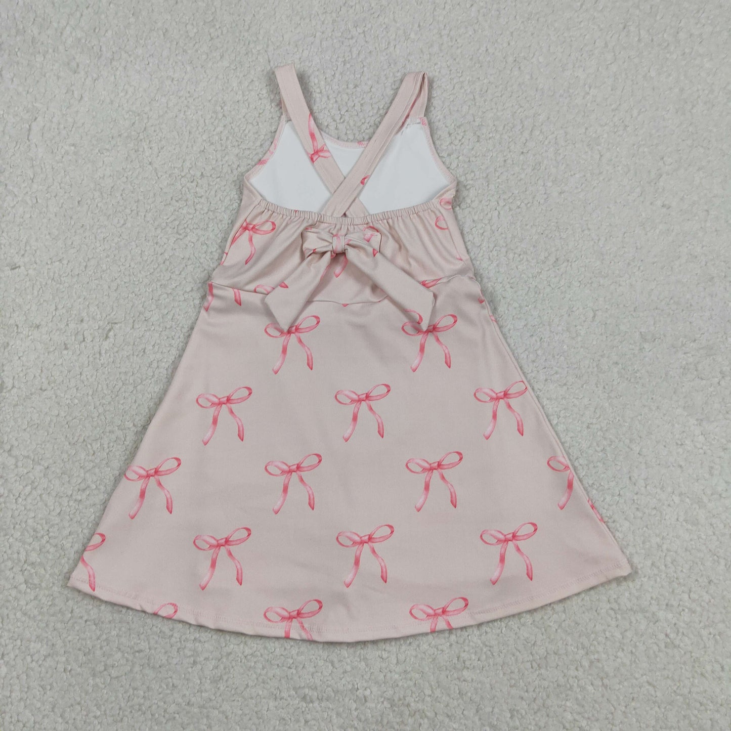 RTS NO MOQ yoga fabric GSD3421 Baby Girls Fashion Cute Strap Back Bows Yoga Active Knee Length Dresses