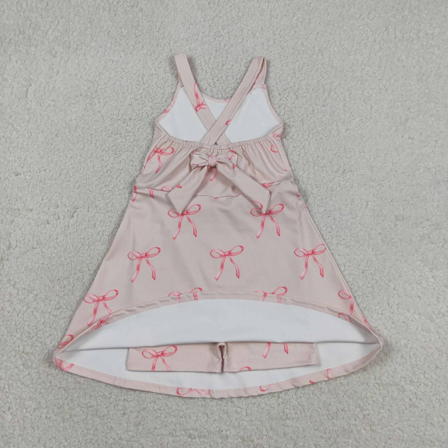 RTS NO MOQ yoga fabric GSD3421 Baby Girls Fashion Cute Strap Back Bows Yoga Active Knee Length Dresses