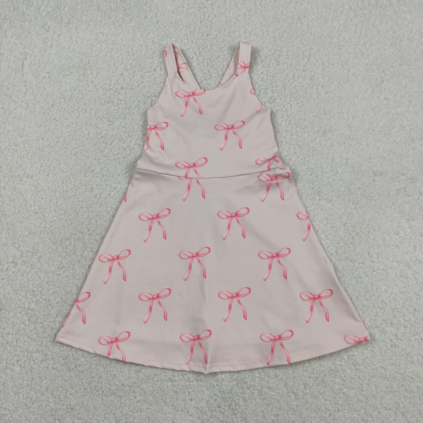 RTS NO MOQ yoga fabric GSD3421 Baby Girls Fashion Cute Strap Back Bows Yoga Active Knee Length Dresses