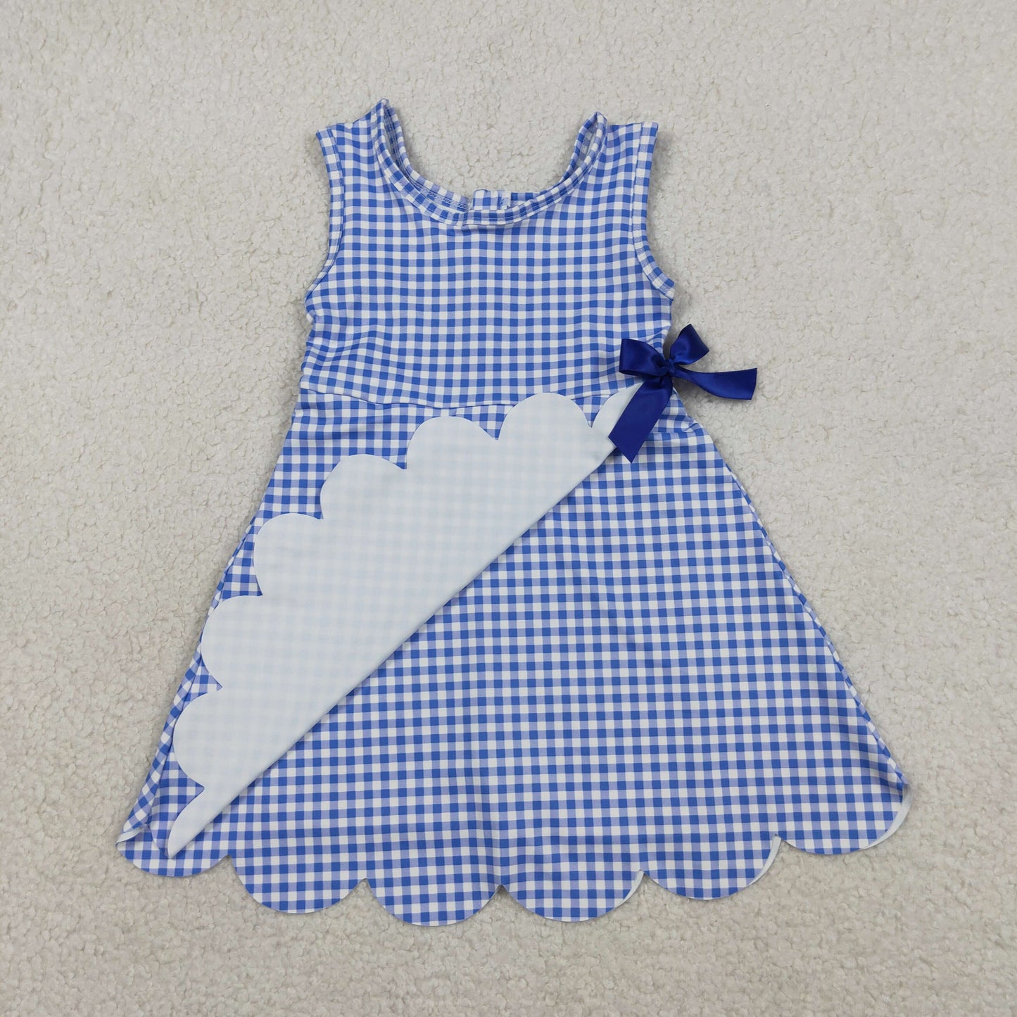 RTS NO MOQ Sibling Baby Girls Checked Scallop Shorts Knee Length Dresses Active Yoga Casual Outfit for Toddlers