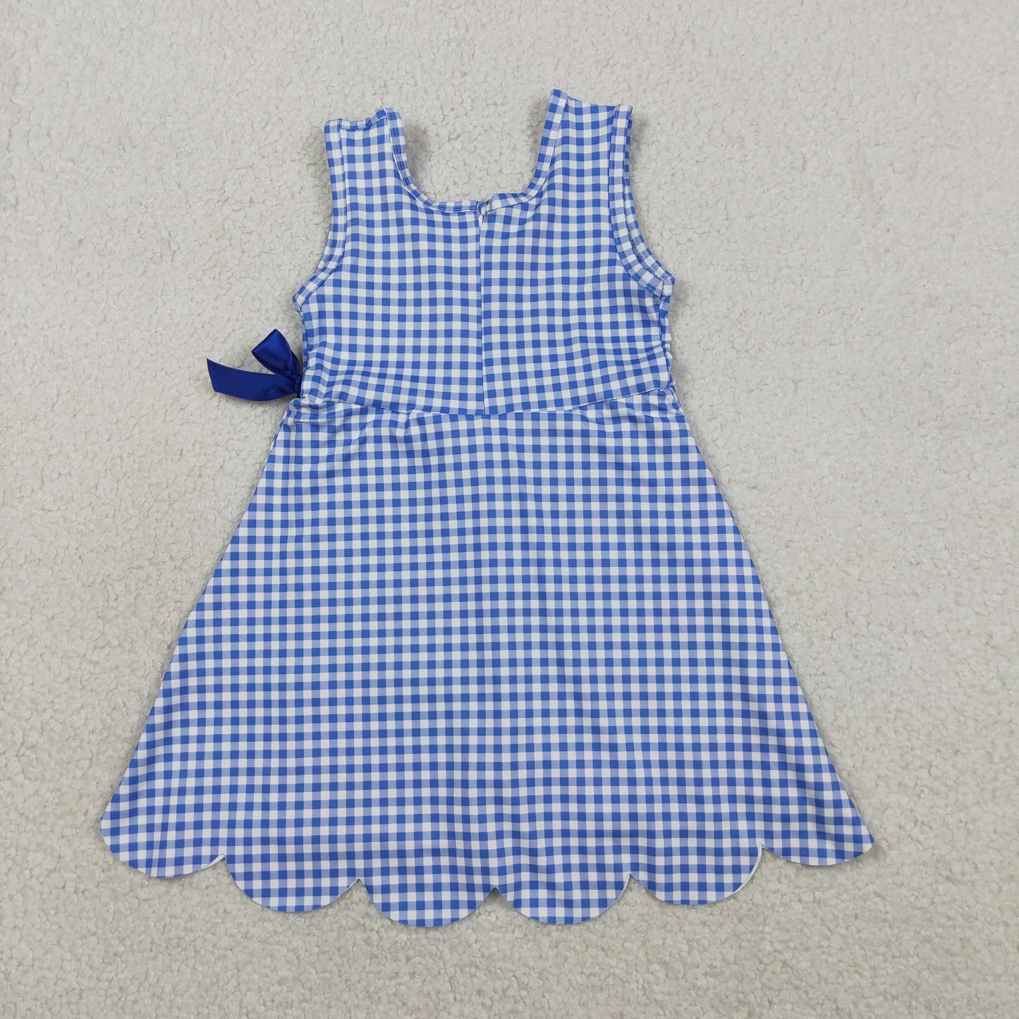 RTS NO MOQ Sibling Baby Girls Checked Scallop Shorts Knee Length Dresses Active Yoga Casual Outfit for Toddlers