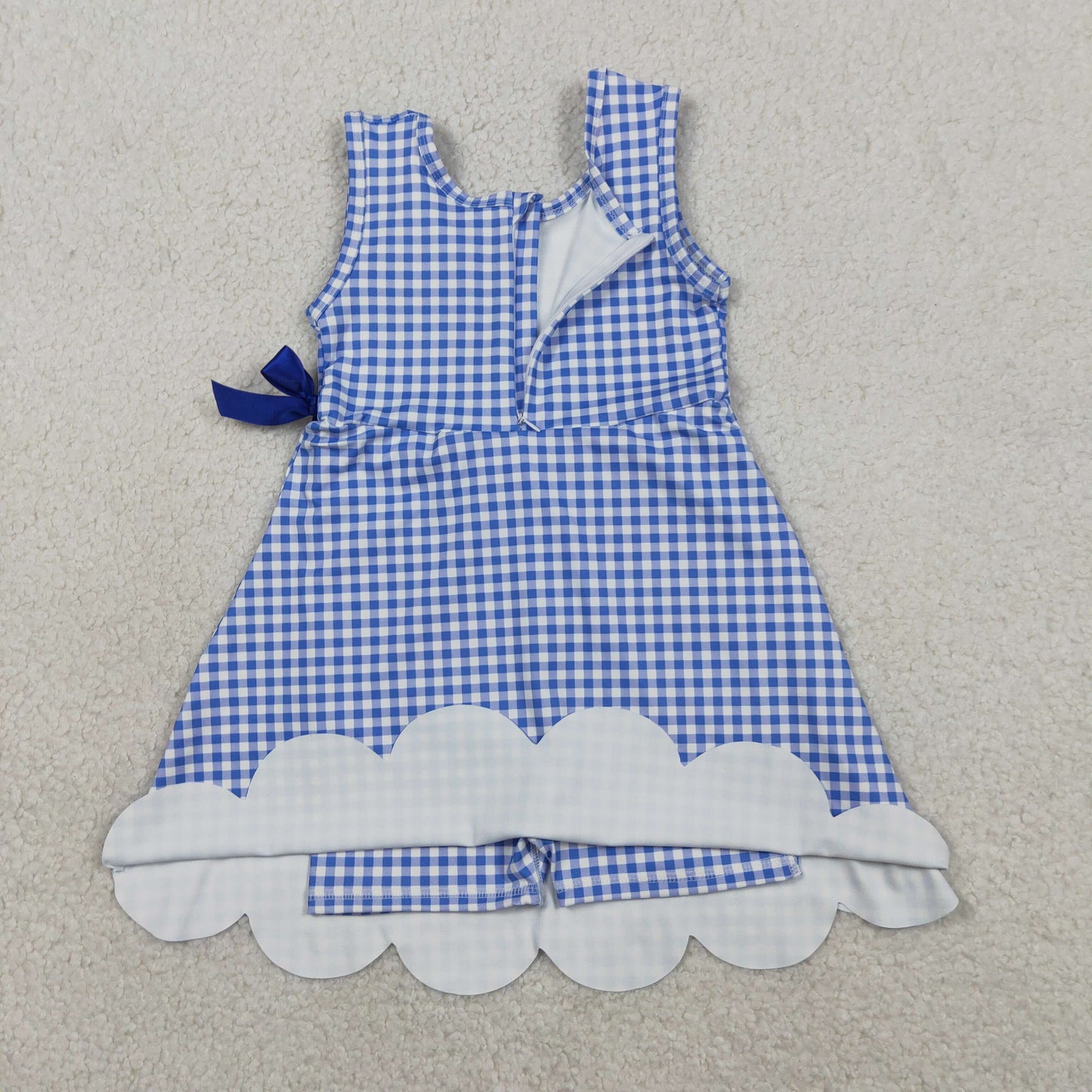 RTS NO MOQ Sibling Baby Girls Checked Scallop Shorts Knee Length Dresses Active Yoga Casual Outfit for Toddlers