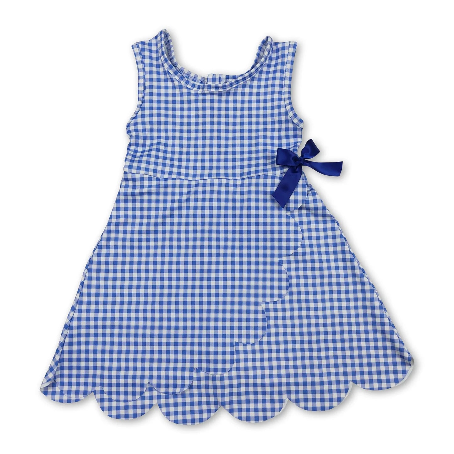 RTS NO MOQ Sibling milk silk Baby Girls Checked Scallop Shorts Knee Length Dress