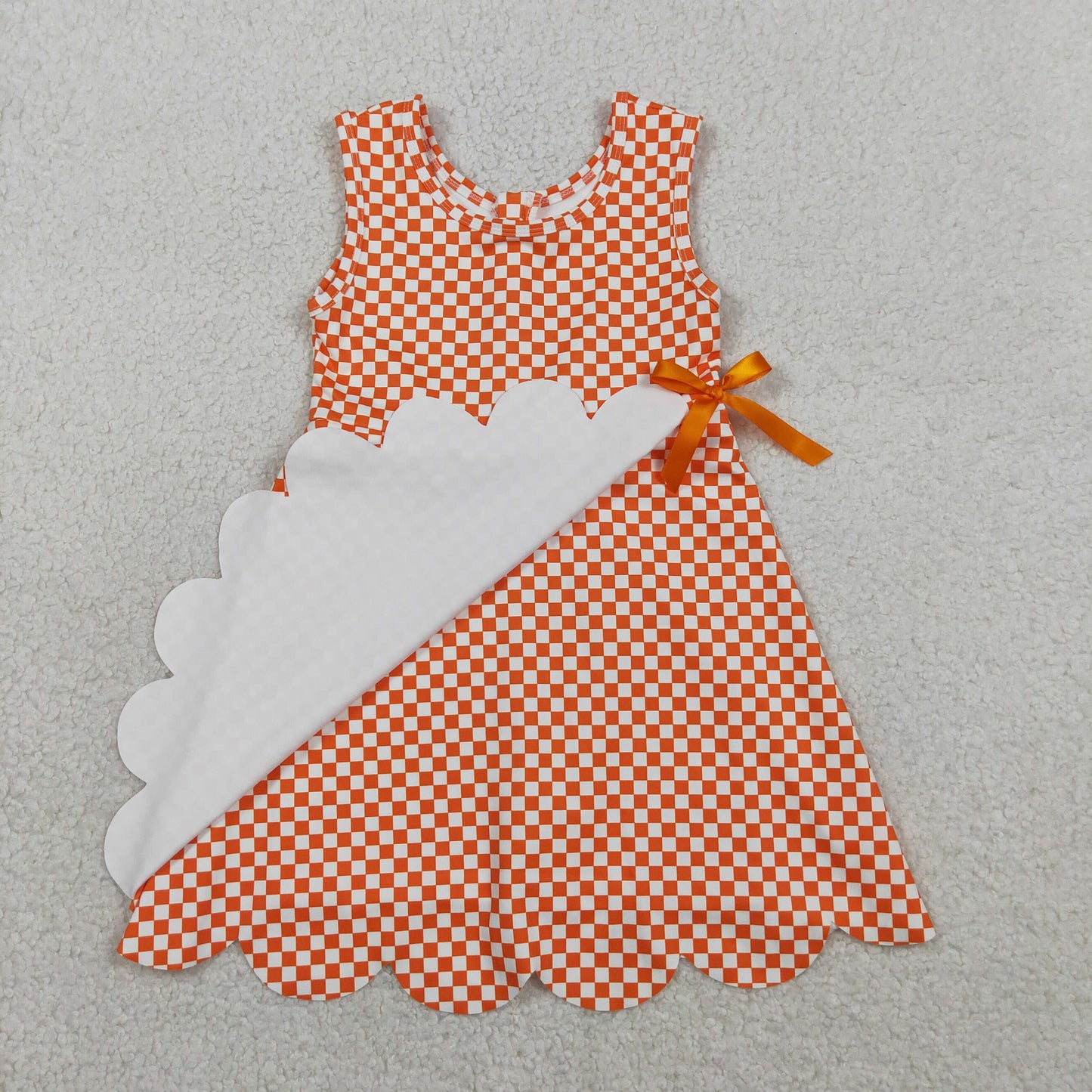 RTS NO MOQ Sibling Baby Girls Checked Scallop Shorts Knee Length Dresses Active Yoga Casual Outfit for Toddlers