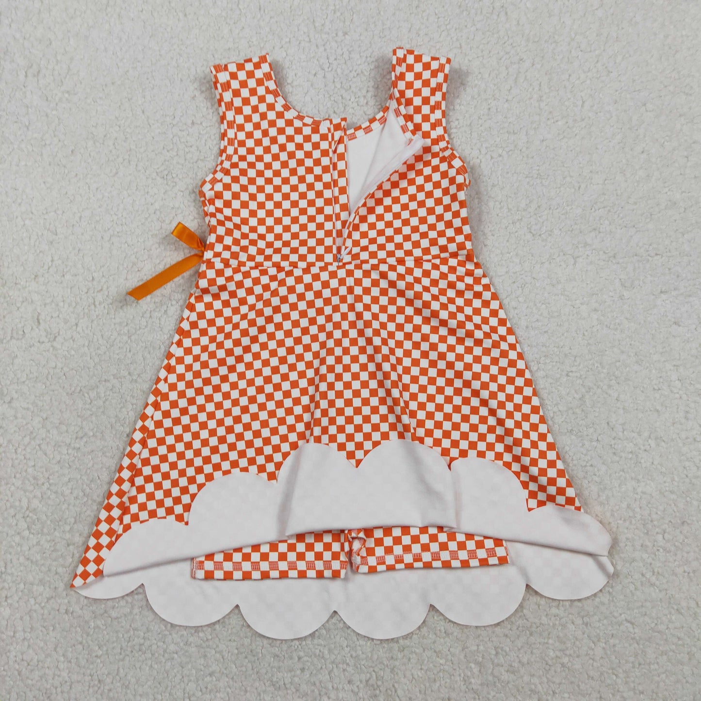 RTS NO MOQ Sibling Baby Girls Checked Scallop Shorts Knee Length Dresses Active Yoga Casual Outfit for Toddlers