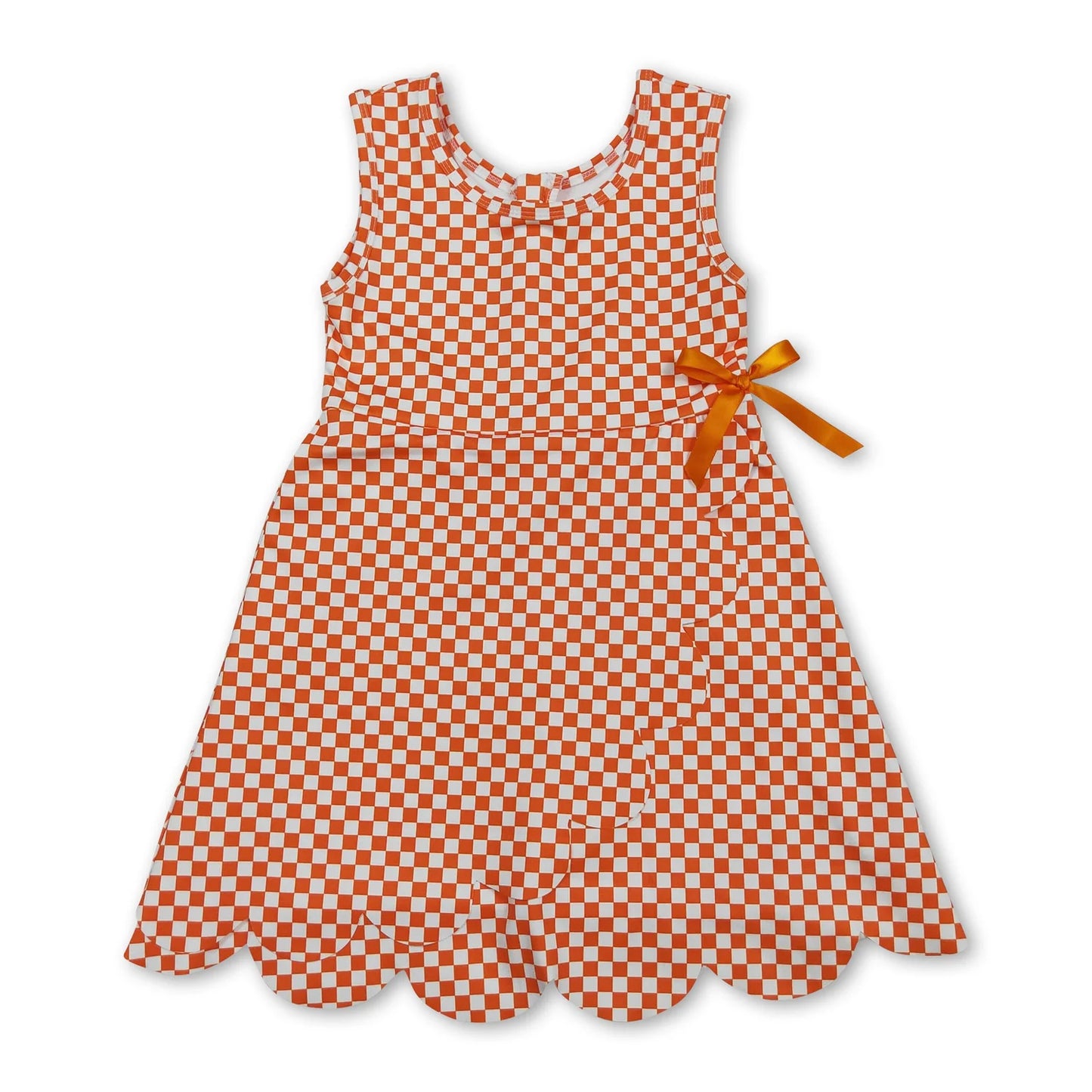 RTS NO MOQ Sibling milk silk Baby Girls Checked Scallop Shorts Knee Length Dress
