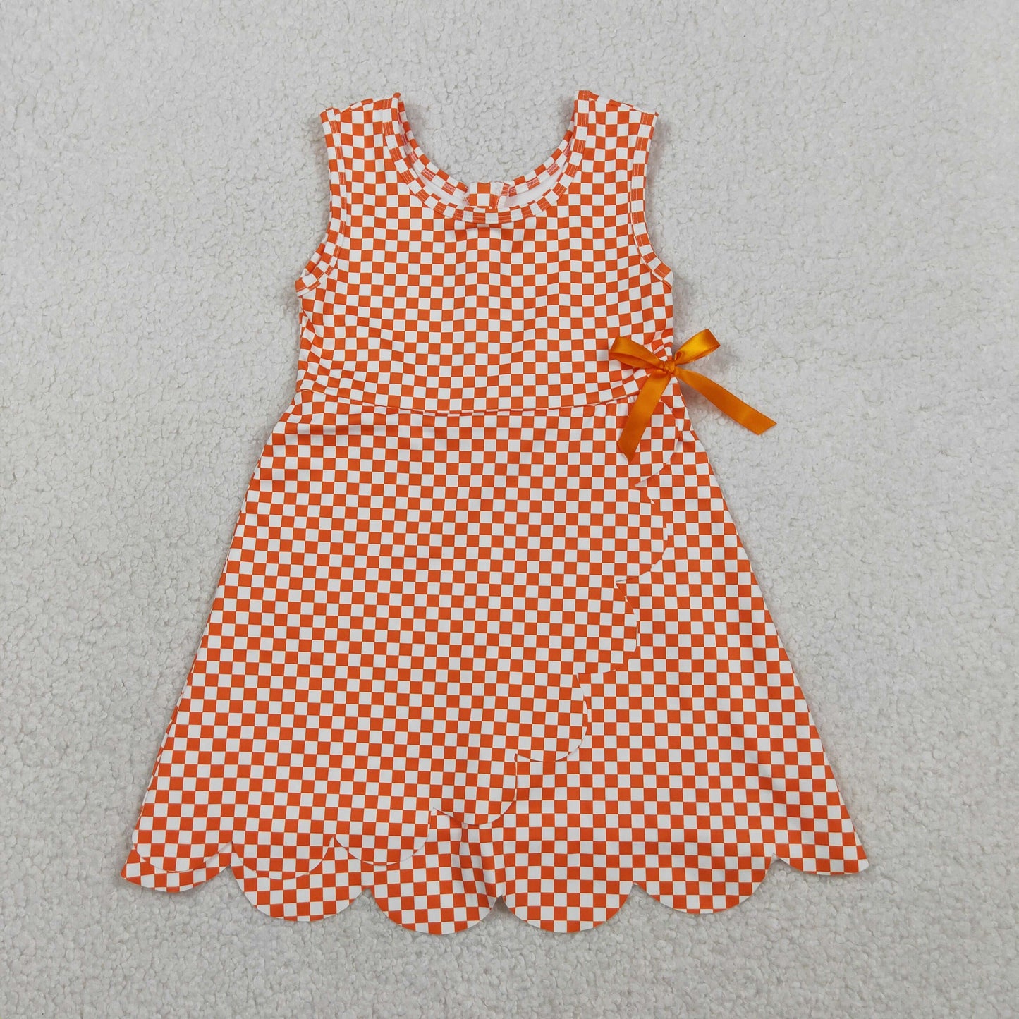 RTS NO MOQ Sibling milk silk Baby Girls Checked Scallop Shorts Knee Length Dress
