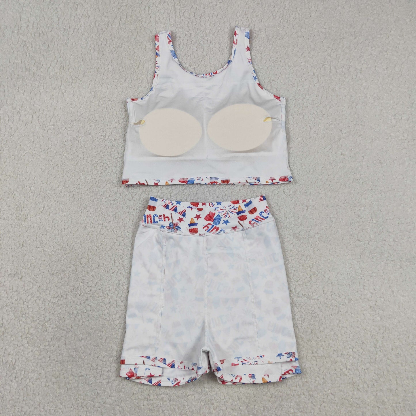 RTS NO MOQ GSD3498 yoga fabric Baby Girls 4th of July Popsicle Star Bow Active Clothes Set