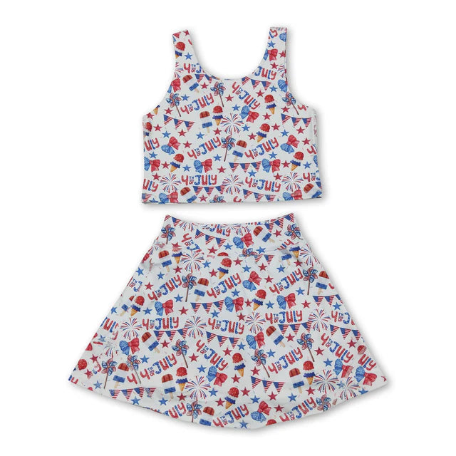 RTS NO MOQ Sibling yoga fabric Baby Girls Sleeveless Colorful Flowers Vest Skirt Shorts Yoga Active Clothes Sets
